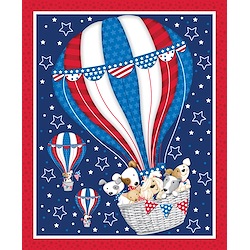 Navy - Pups in Hot Air Balloon 36in Panel